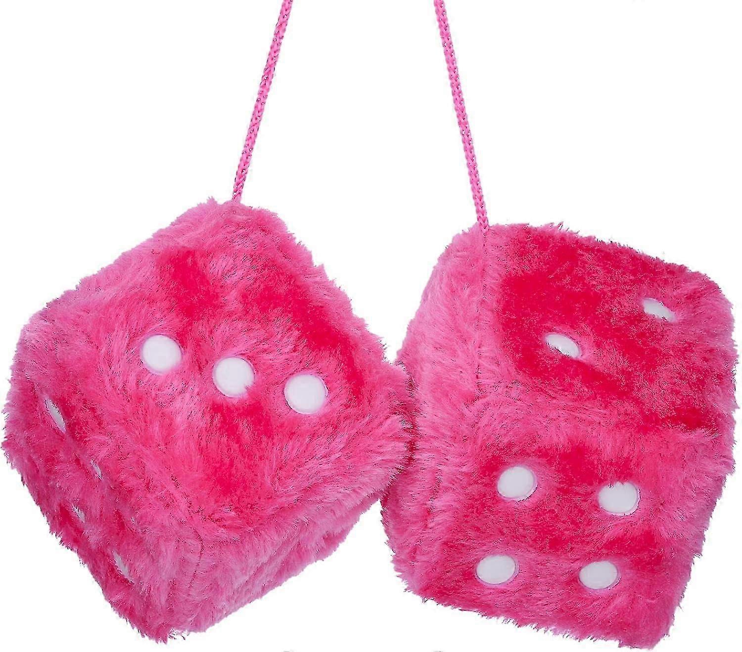 Plush dice car ornaments, pink with white dots soft plush dice car ornaments car rearview mirror ornament accessories (pink)