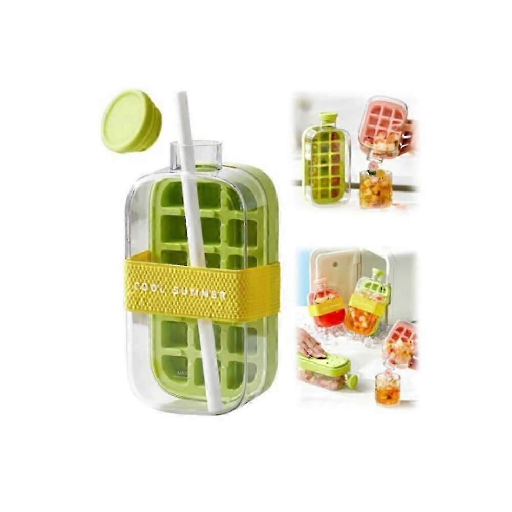 2-in-1 Ice Maker Ice Cube Tray & Water Bottle, Touch-Free Silicone Ice Cube Tray