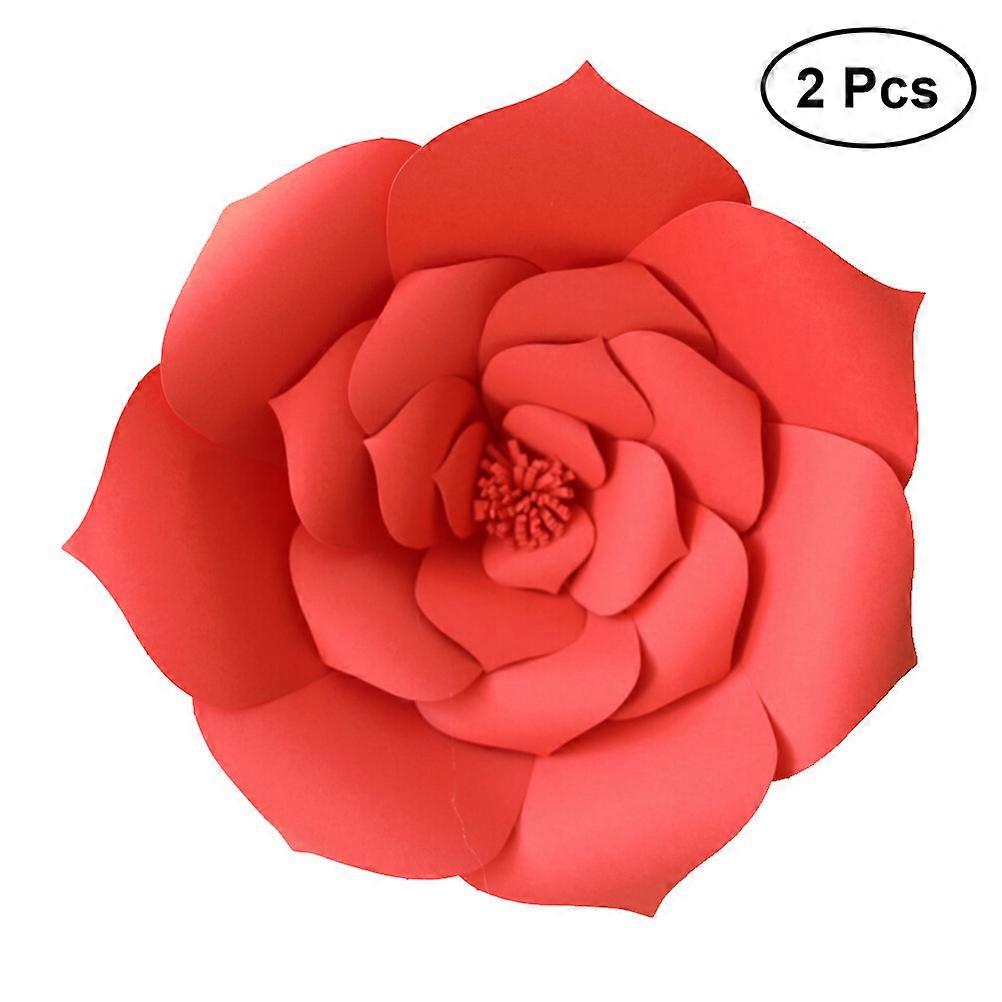 Paper Flower Red 2Pcs Artificial Flower for Wedding Party Decoration