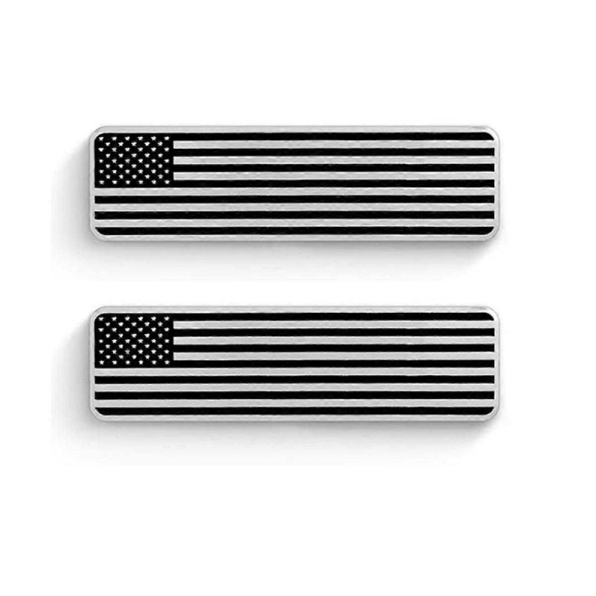 Metal Black American USA Flag Map Emblems - 2Pcs Car Trunk Decal Sticker