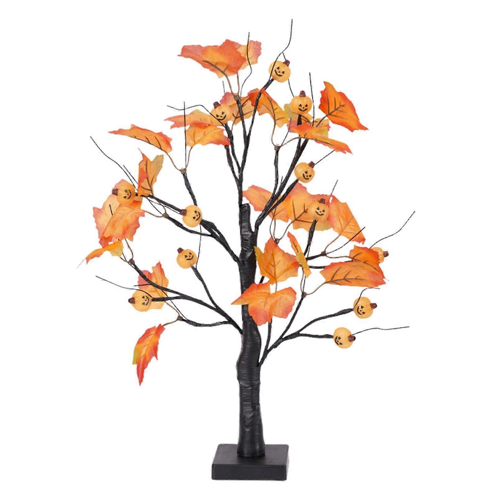 24 Inches Halloween Tree with Light LED Glowing Tree with Ghost/Pimpkin/Eyeball Light for Indoor Home Table Decor