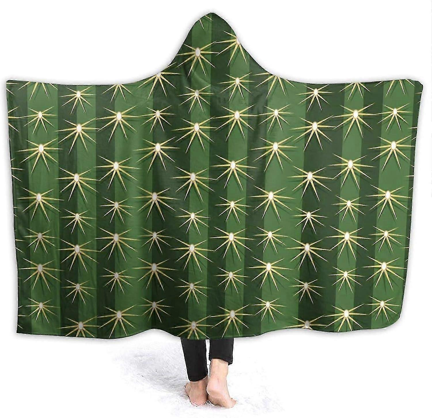 Cobertor com capuz e textura de cacto, cobertor macio e felpudo, cobertor vestível, robe com capuz quente, poncho, capa, roupão de banho, sofá, manta para dormir, roupa de cama de flanela 50" x 4