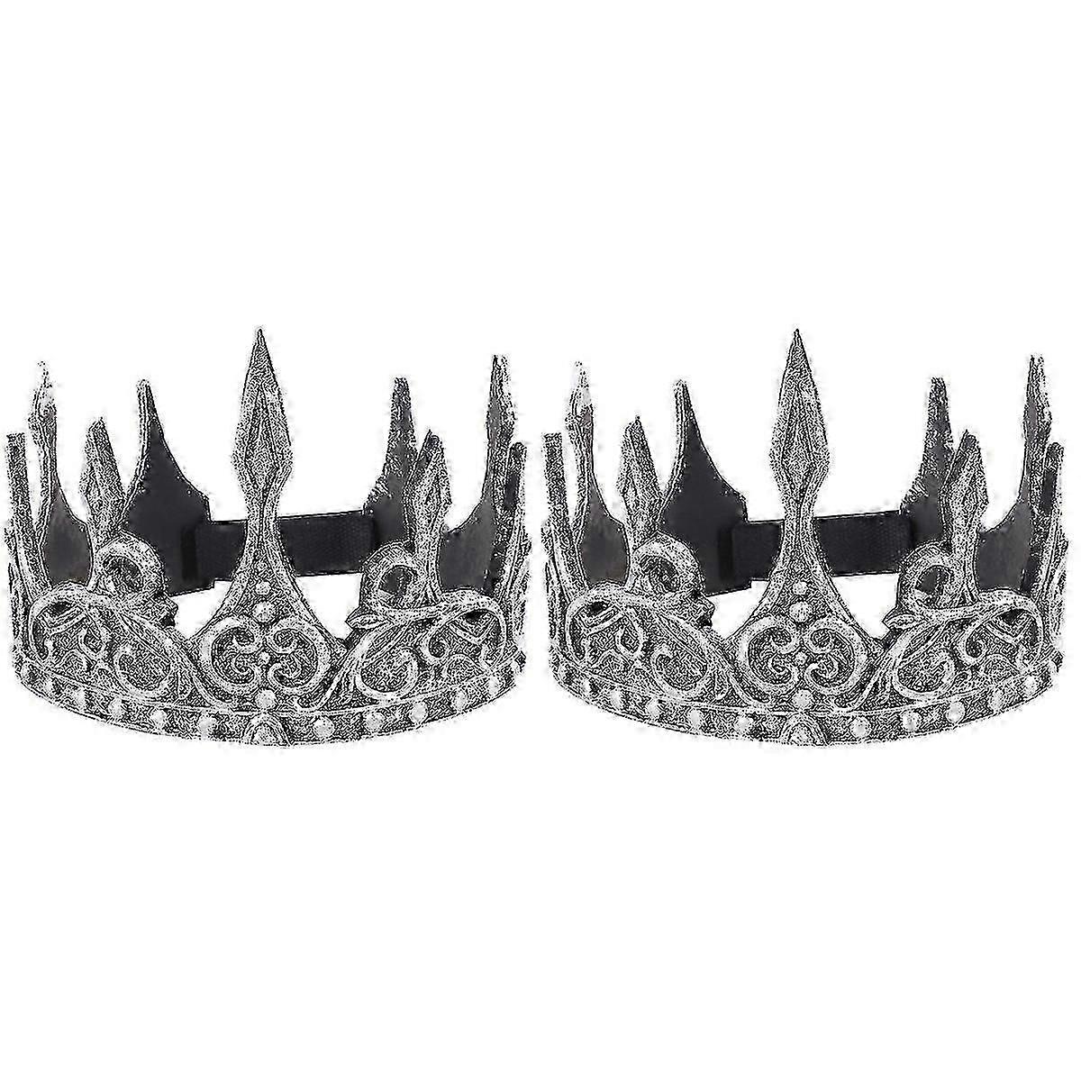 アンティークシルバーキングクラウンヘッド - メンズパーティーギフト用2PCS PUトリム