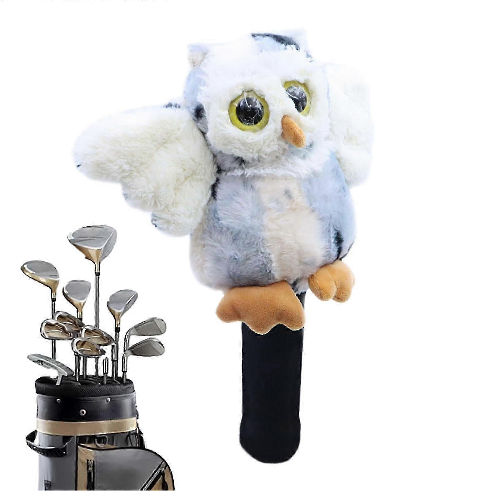 غطاء رأس أفخم للسائقين ، تصميم بومة مضحك ، يناسب نوادي الجولف ذات الحجم القياسي ، اللون العاجي ، مادة أفخم متينة