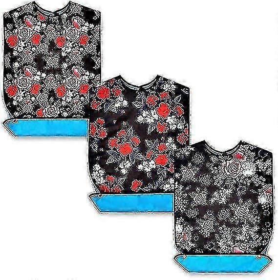 Lot de 3 bavoirs lavables et réutilisables pour adultes, avec ramasse-miettes en option, 71 cm x 43 cm (28 po x 17 po).