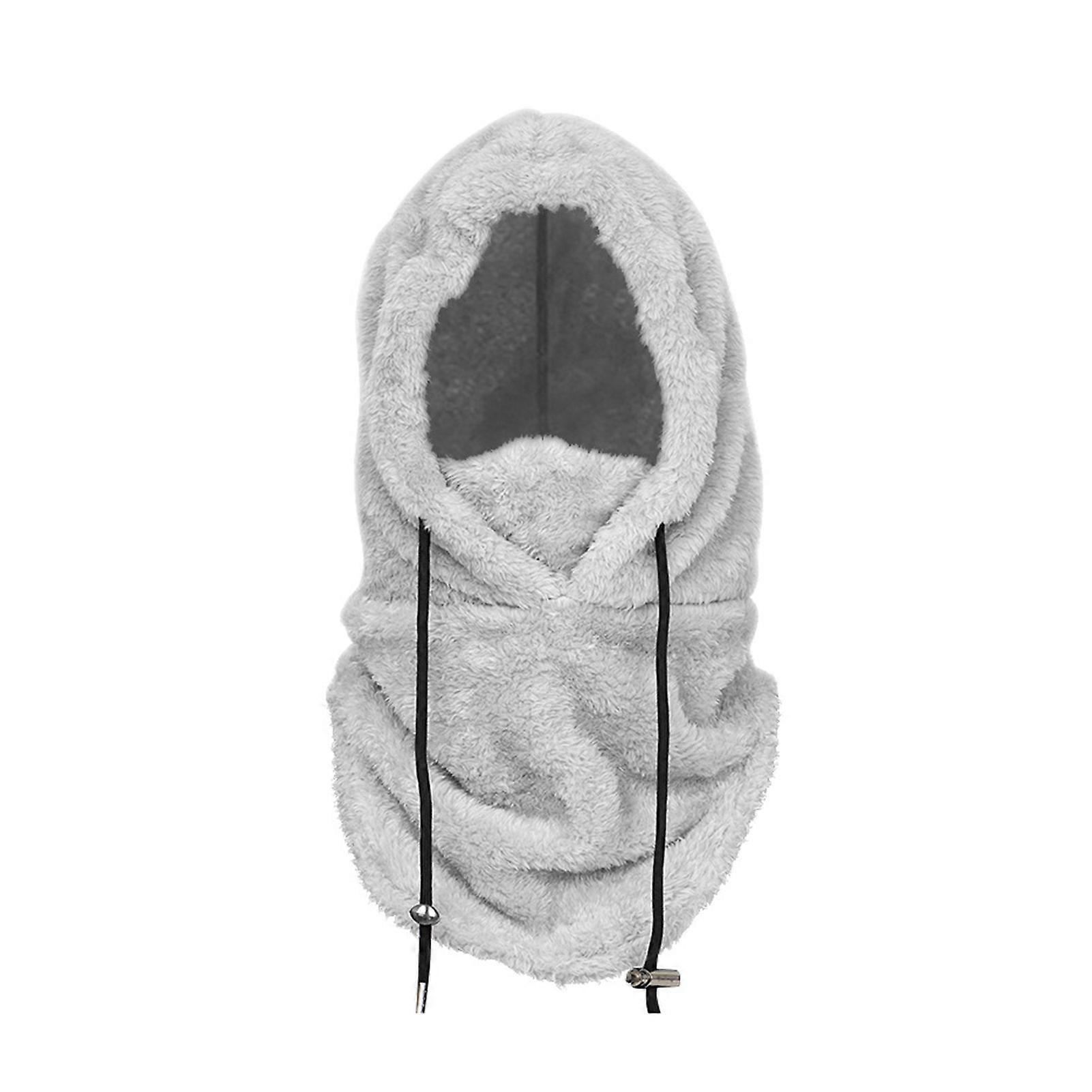 Winter Ski Headgear Solid Color Adjustable Drawstring Thickened Plush Warm Hat 3-in-1 Face Guard Head Cover Hat