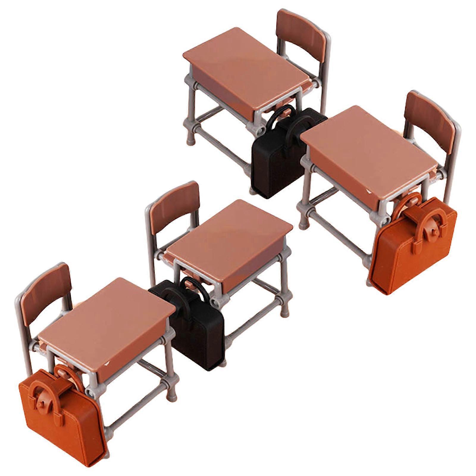 Set interattivo di scene scolastiche in scala 1:12 Accessori per case delle bambole con sedie da scrivania zaini in legno