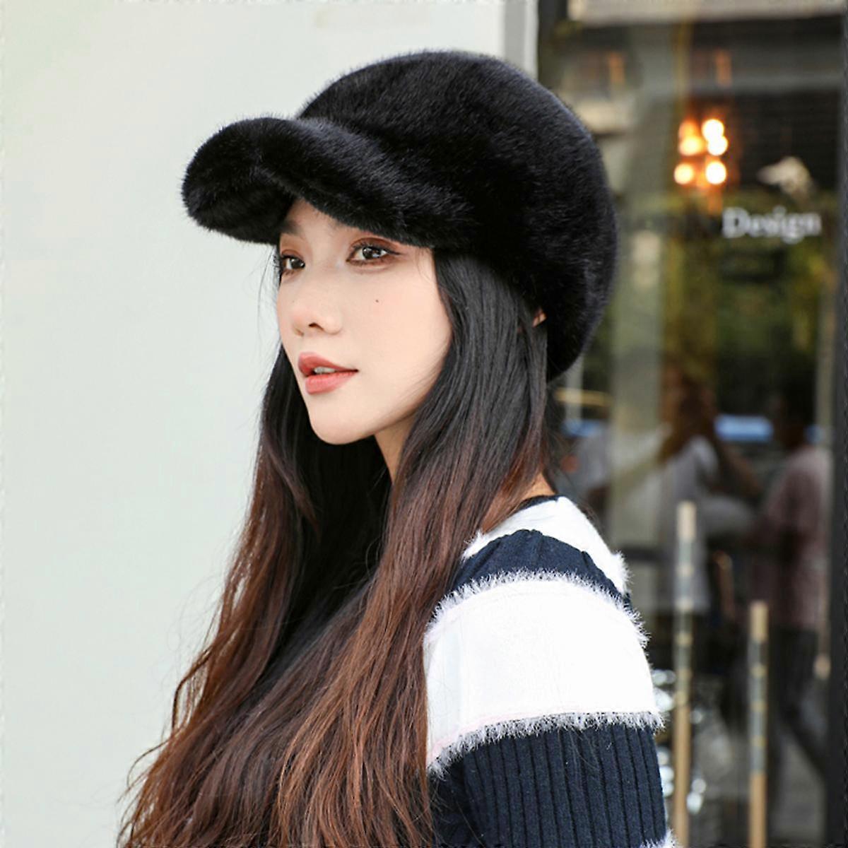 Adjustable head circumference imitation mink environmentally friendly fur baseball cap, women's soft top duckbill cap, winter thick