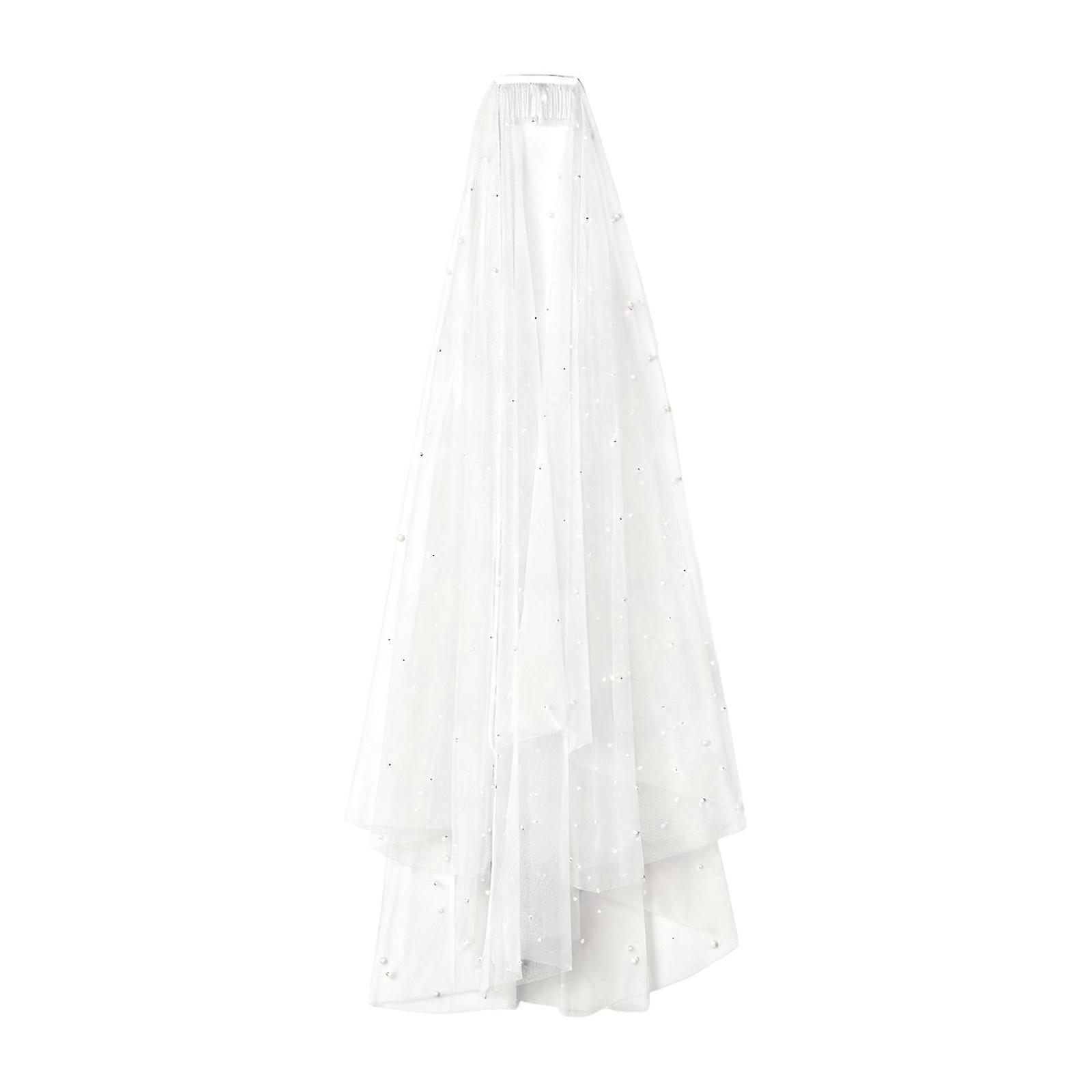 Breathable Wedding Headpiece Subtle Pearls Accent Bridal Veils Luxurious Double Layer Design Soft Sheer Fabric For Bride  White