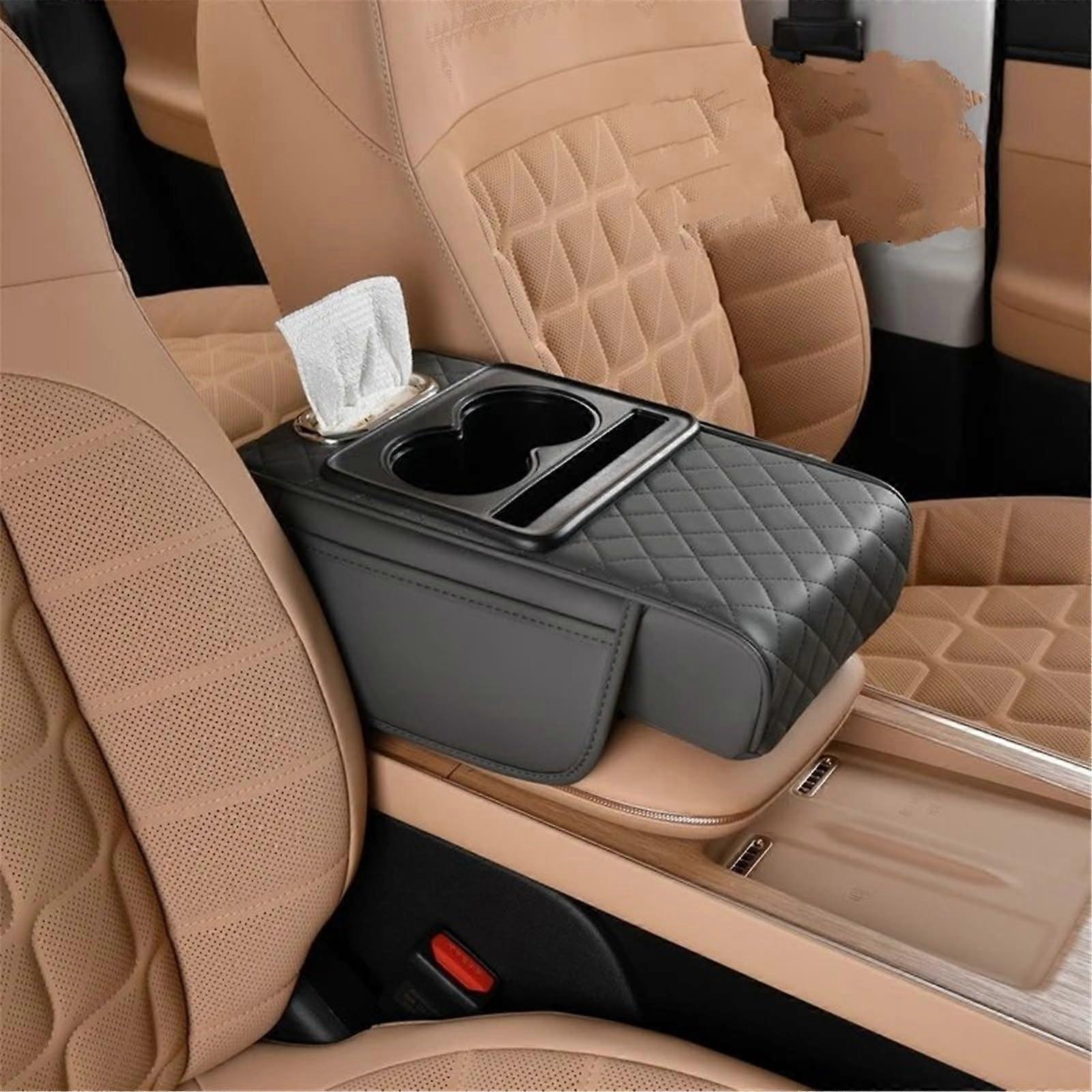 Car Cushion 7.5cm Thick Center Console Box Extension Armrest Cushion Soft Beige Elbow Support Organizer