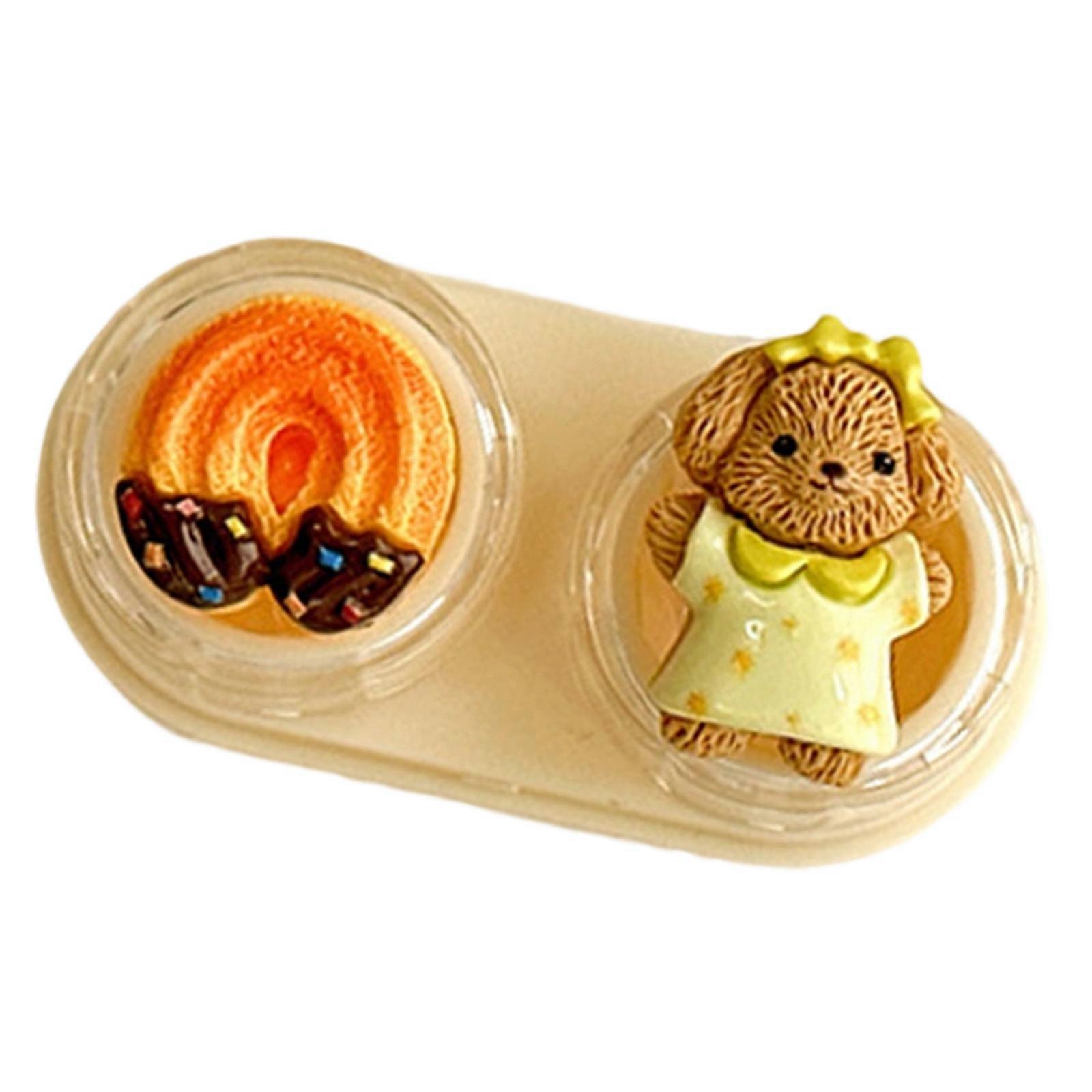 Cartoon Bear Contact Lenses Case With Easy Access Drawer Removing Tool Tweezers For Daily Use and Travel Easy to Carry  Yellow
