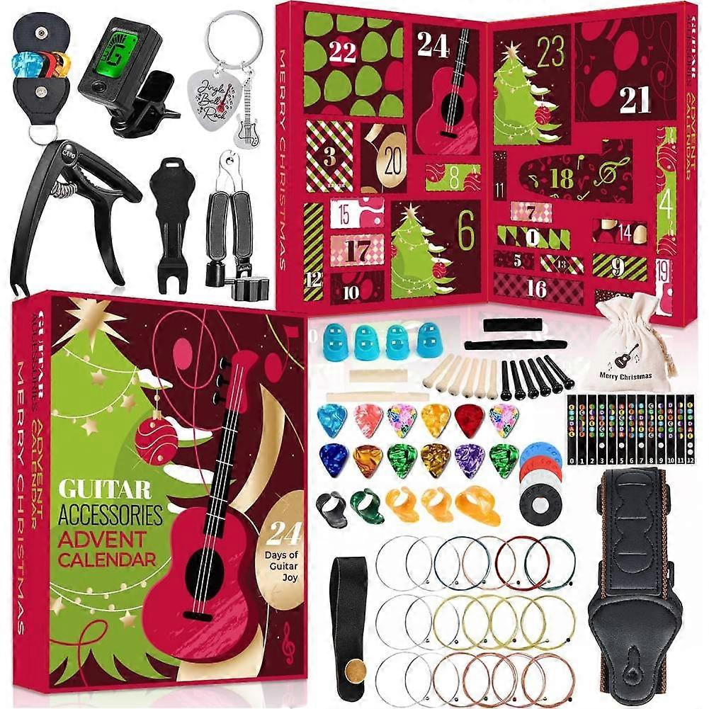 Guitar Advent Calendar 2025 Adult Teens, 24 Days Christmas Countdown Calendar with Gutiar Picks Capo, Tuner, Strings & Accessory-24 in 1