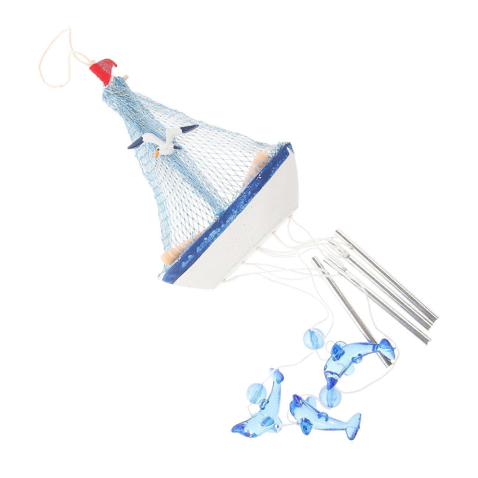 Blue Nautical Dolphin Wind Chime Boat Windchime Pendant for Decor