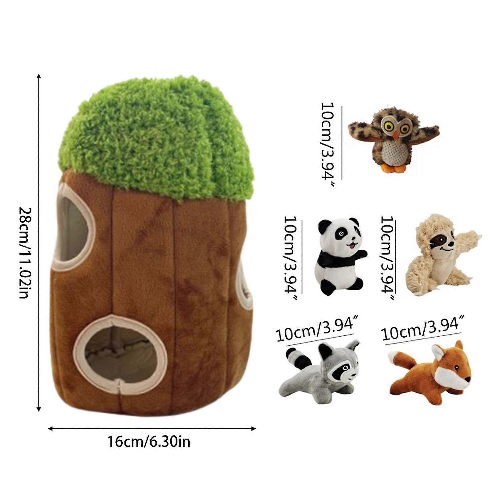 5 Pack Dog Plush Toy Interactive Hide Seek Stuffed Woodland Animals Squeak Puzzle Toys for Small Medium Large Breed Dogs Multicolor