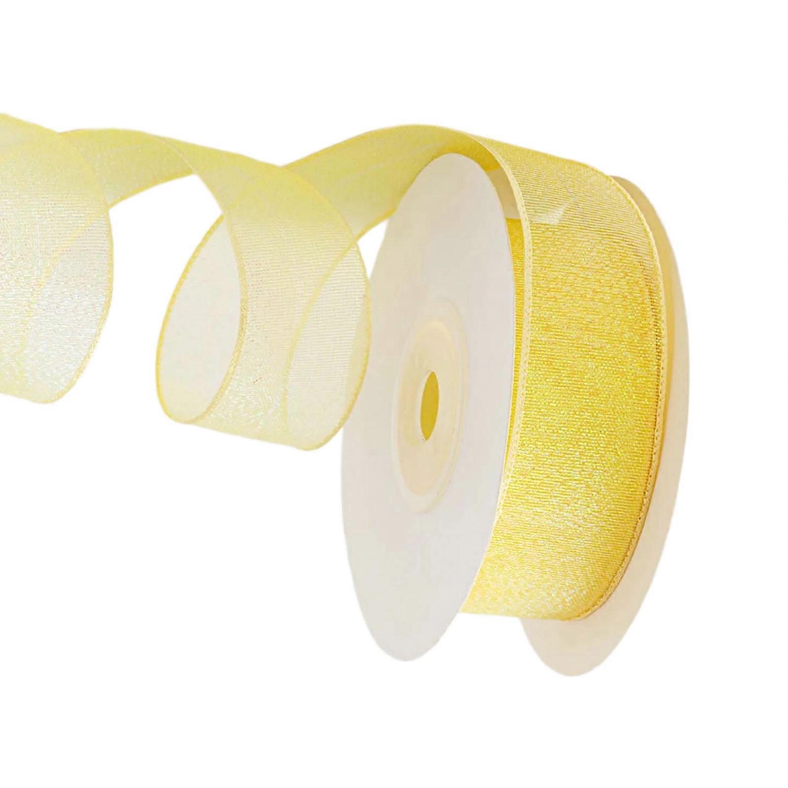 11Yard Organza Ruban 1 pouce de largeur Ruban transparent Ruban d’emballage coloré Ruban de Noël pour arcs Couronne Arbre de Noël Jaune
