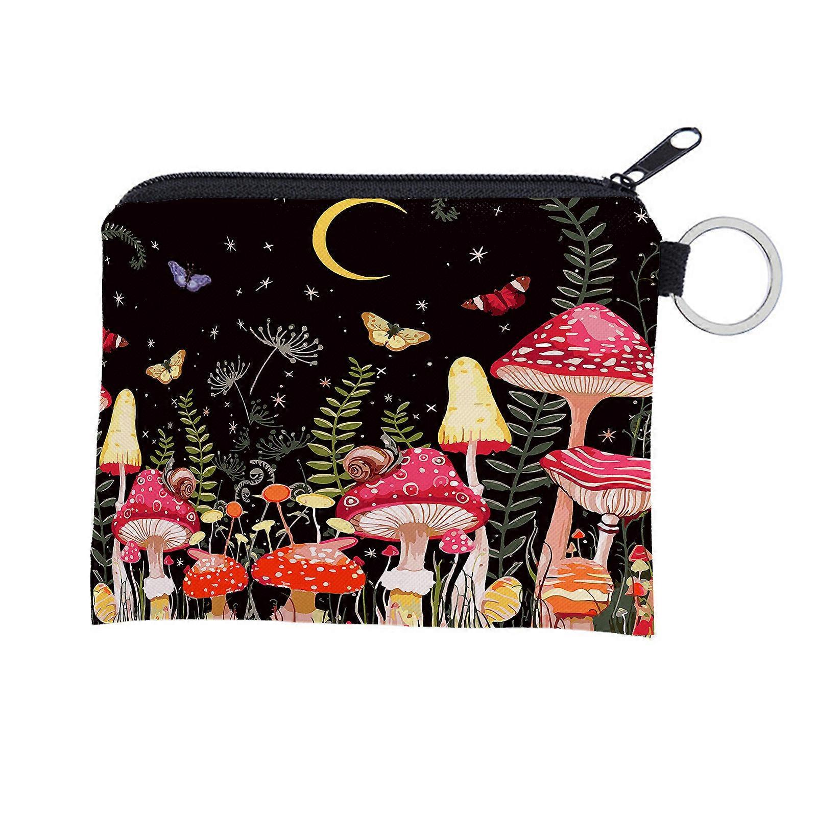 Cute Mushroom Pattern Coin Purse Card Holder and Keychain Great for Everyday Use Travel and Sports Multicolor