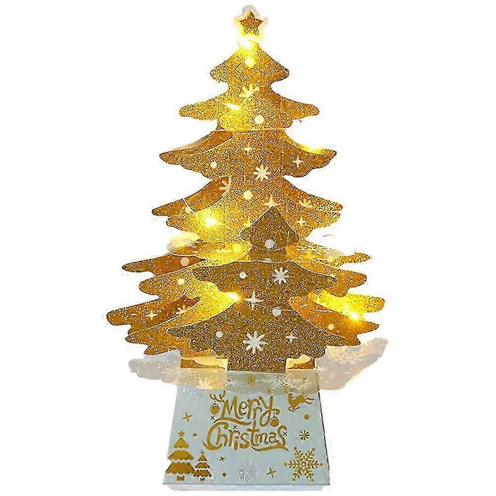 Christmas Card Ornament, Mini Desktop Shiny Tree Decoration, Illuminated with Flashing Light