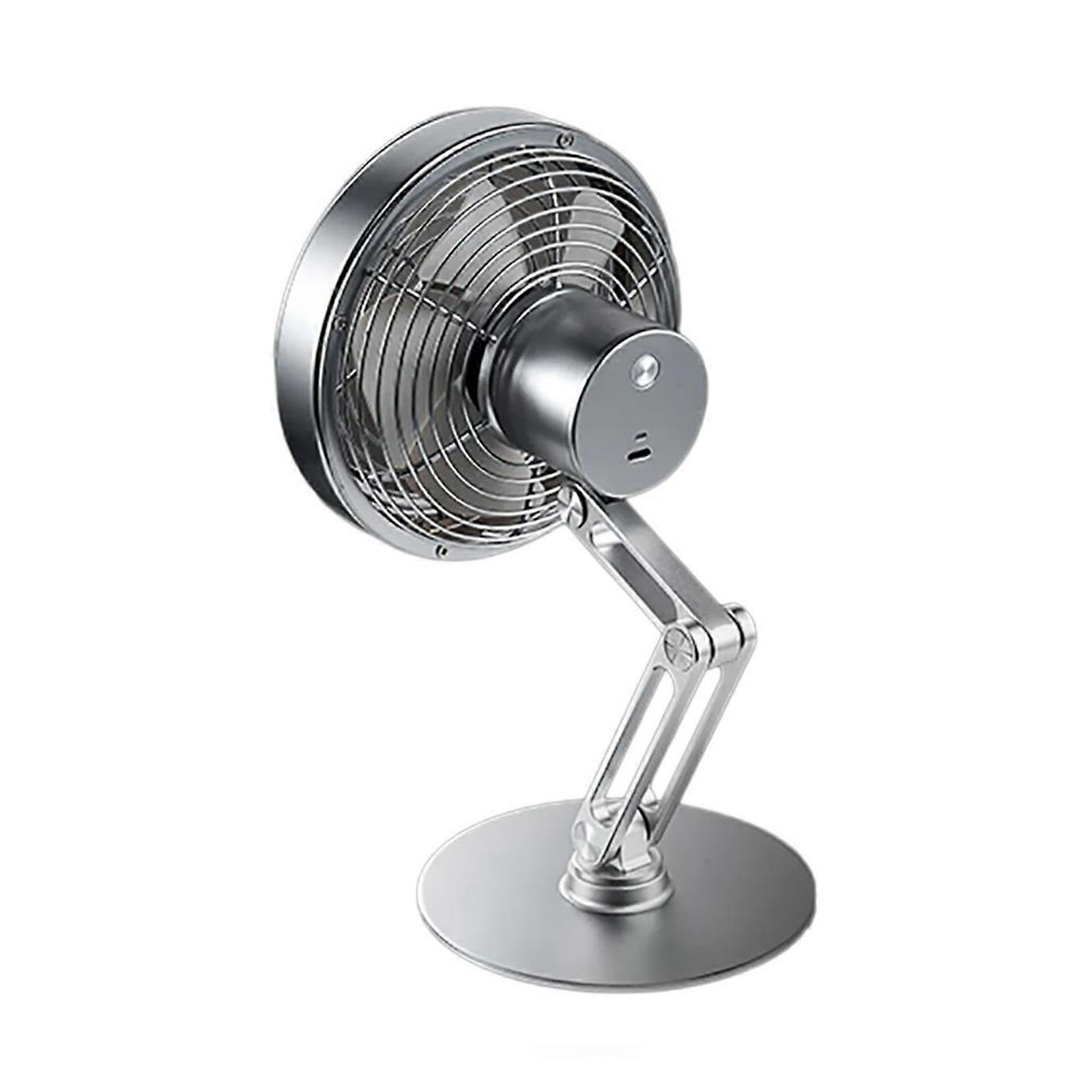 USB Desktop Fan, Convenient Size, 3Wind Speed Table Cooling Fan USB Rechargeable Fan Strong Wind 360°Rotation Fan  silver