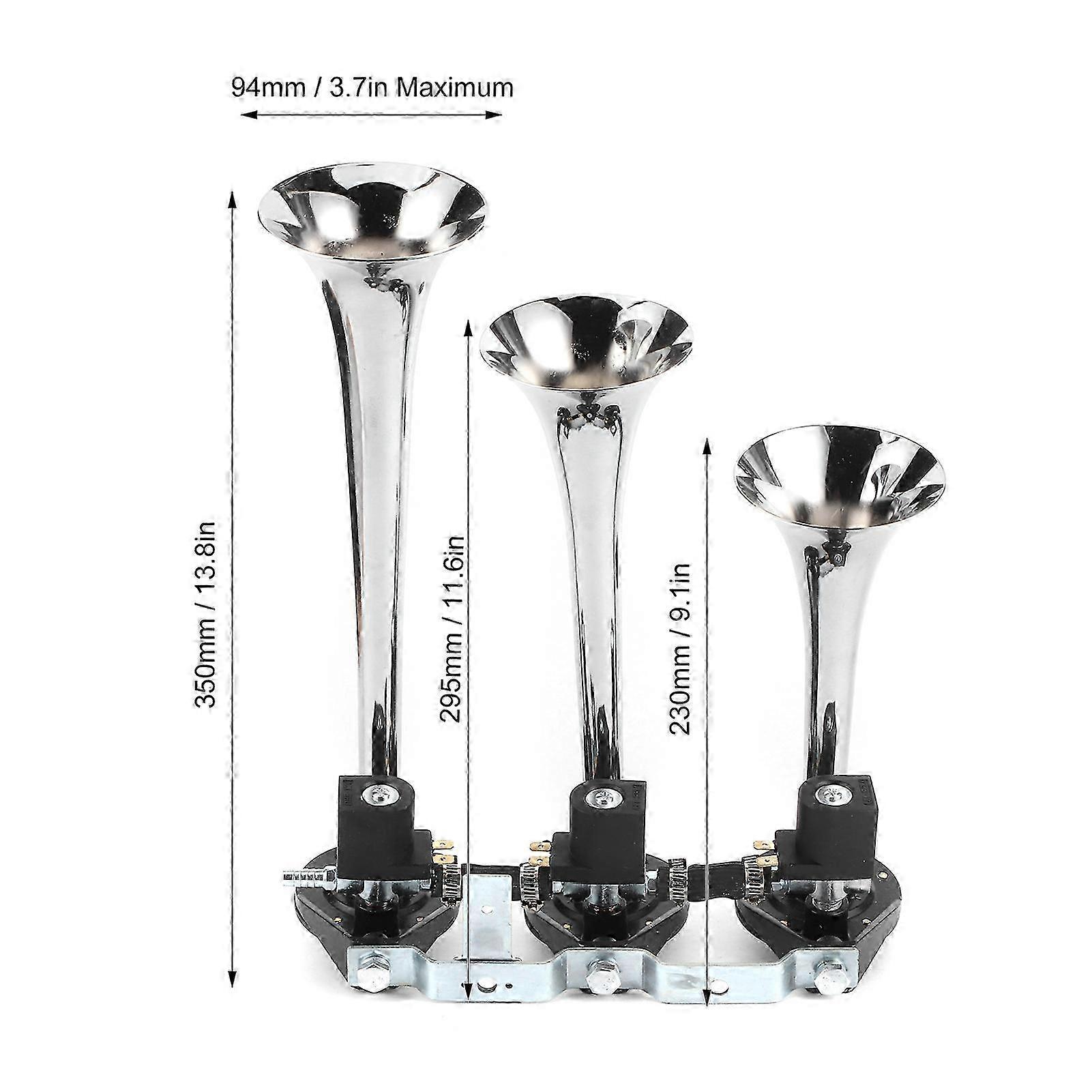 12V Super Loud 120dB メタルエアホーン 8 音 & 3 チューブ - 車 & トラック用 (ボタン付属)