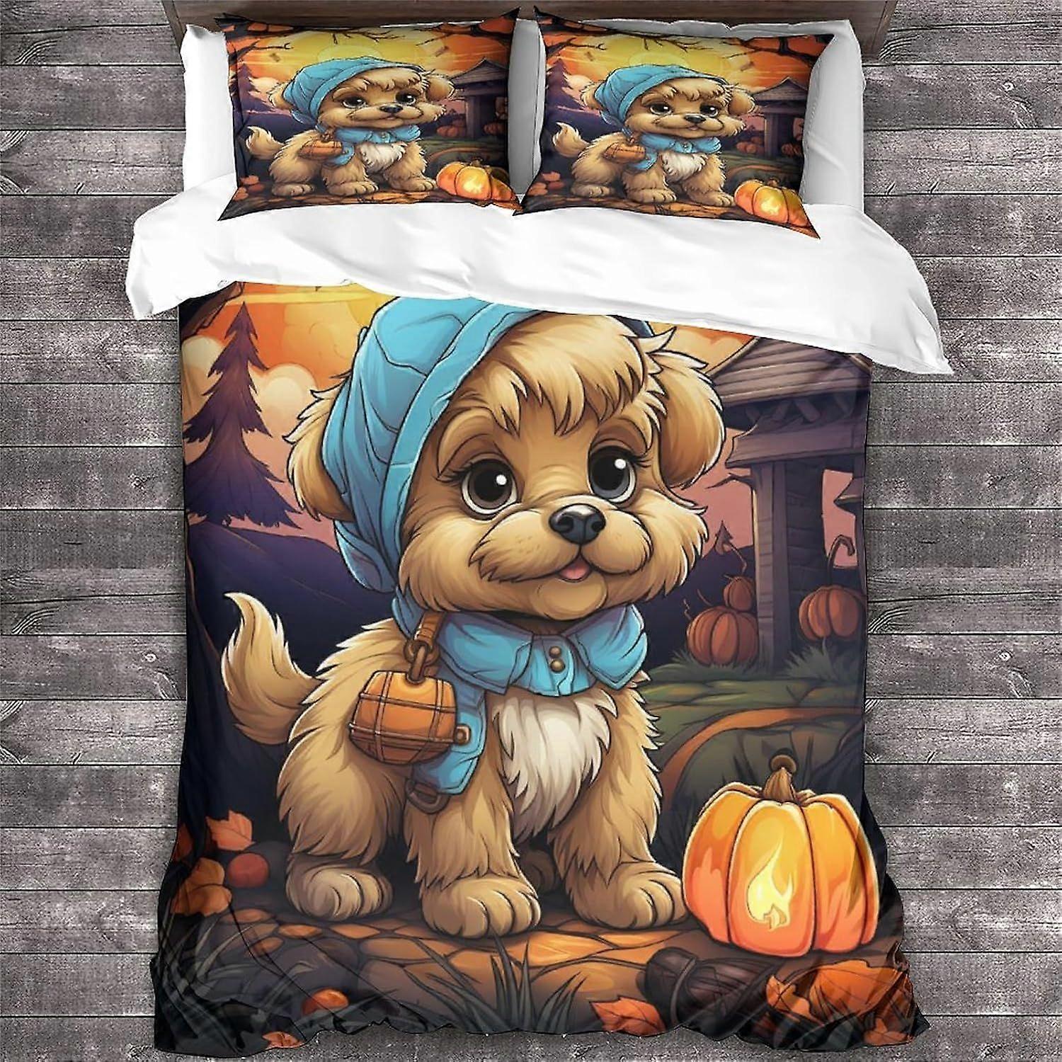 مجموعة غطاء لحاف LikeEj مجموعة الفراش المطبوعة لعيد الهالوين غطاء لحاف حيواني مع وسادة وسادة غطاء لحاف ستوكات سحاب 3 قطع كينج