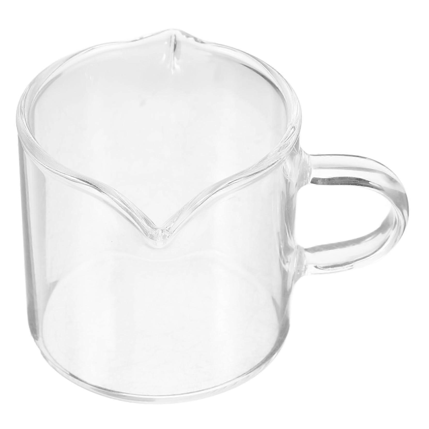 Glass Milk Frothing Pitcher with Dual Spouts, Mini Clear Creamer Jug for Latte Art and Espresso