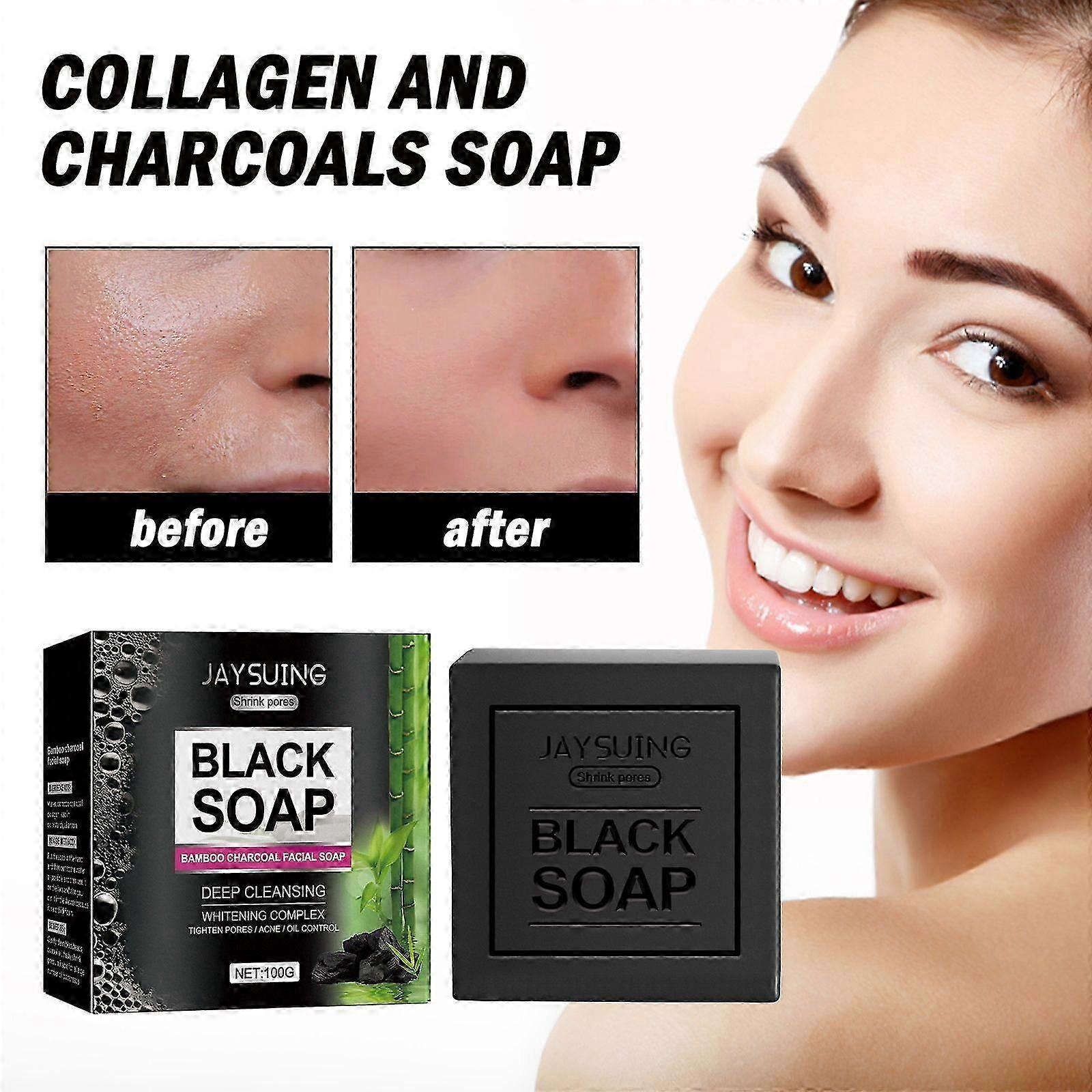 Bamboo Charcoal Face Wash  Oil Control, Brightening  Pore Purifying Cleansing Soap with Collagen  Kaolin for Soft, Flawless Skin  100g