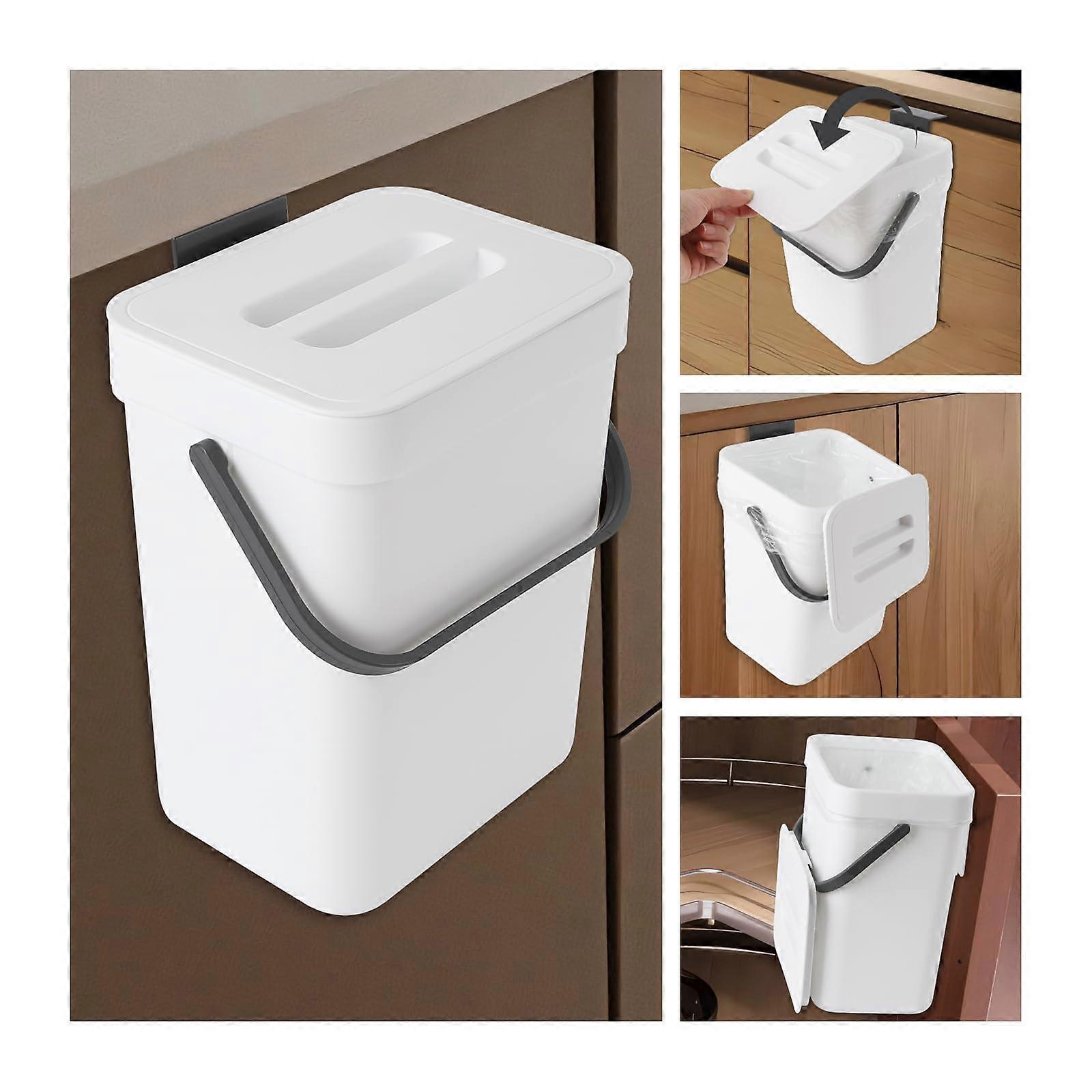 1.3 Gallon Kitchen Compost Bin with Odor Control Lid, Hanging or Under Sink Countertop Container, White