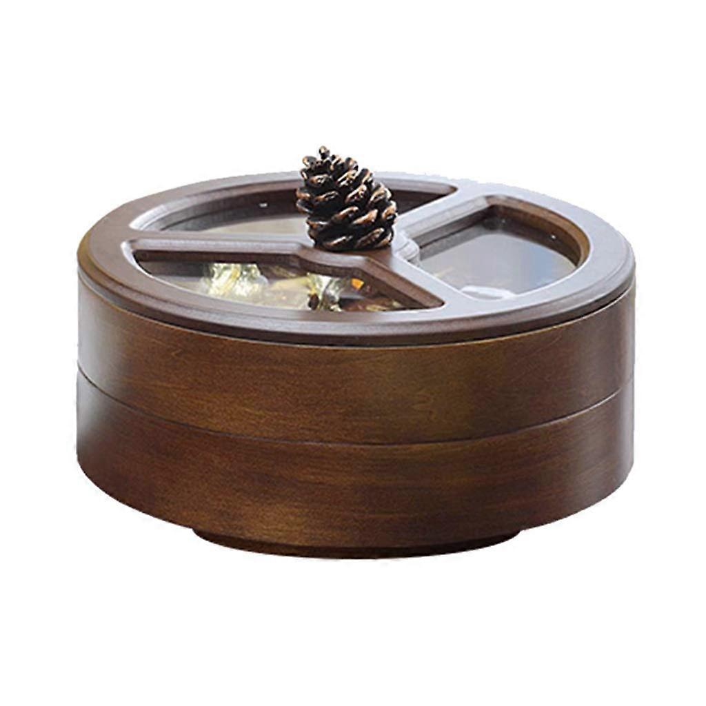 Wood Snack Serving Tray with Lid and Removable Partition, Rotating Nut Platter for Parties, Brown 25.5x17.5cm