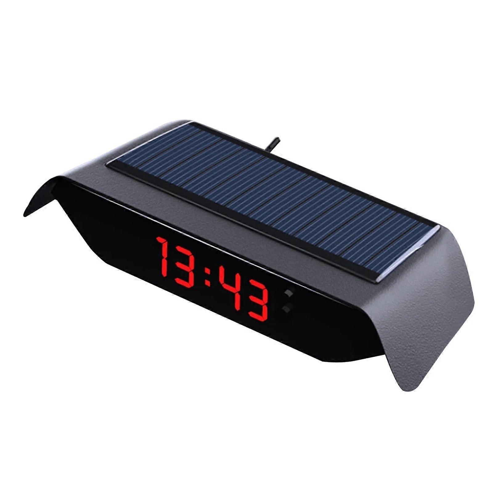 Solar Powered Car Dashboard Clock and Thermometer with Large LCD Backlight Temperature Display
