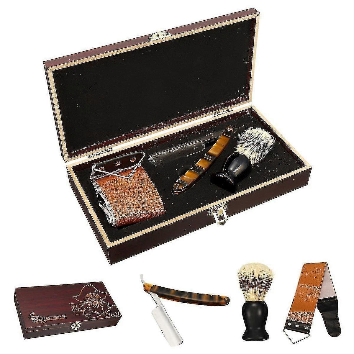 Shaving Brush Leather Strop Wood Box Gift-JJ