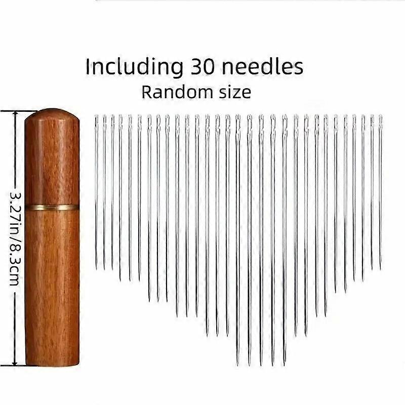 30Counts/Set Self Threading Needles with Wooden Case Easy Thread for DIY Embroidery Mending Sewing Projects Durable Metal Needles for Home U