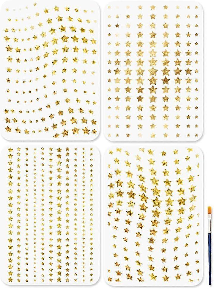 4Pcs Star Gradient Stencil for Painting 11.78.3inch Stars Background Craft Stencils with Paint Brush Reusable Art Pentagram Templates for Wood Window 