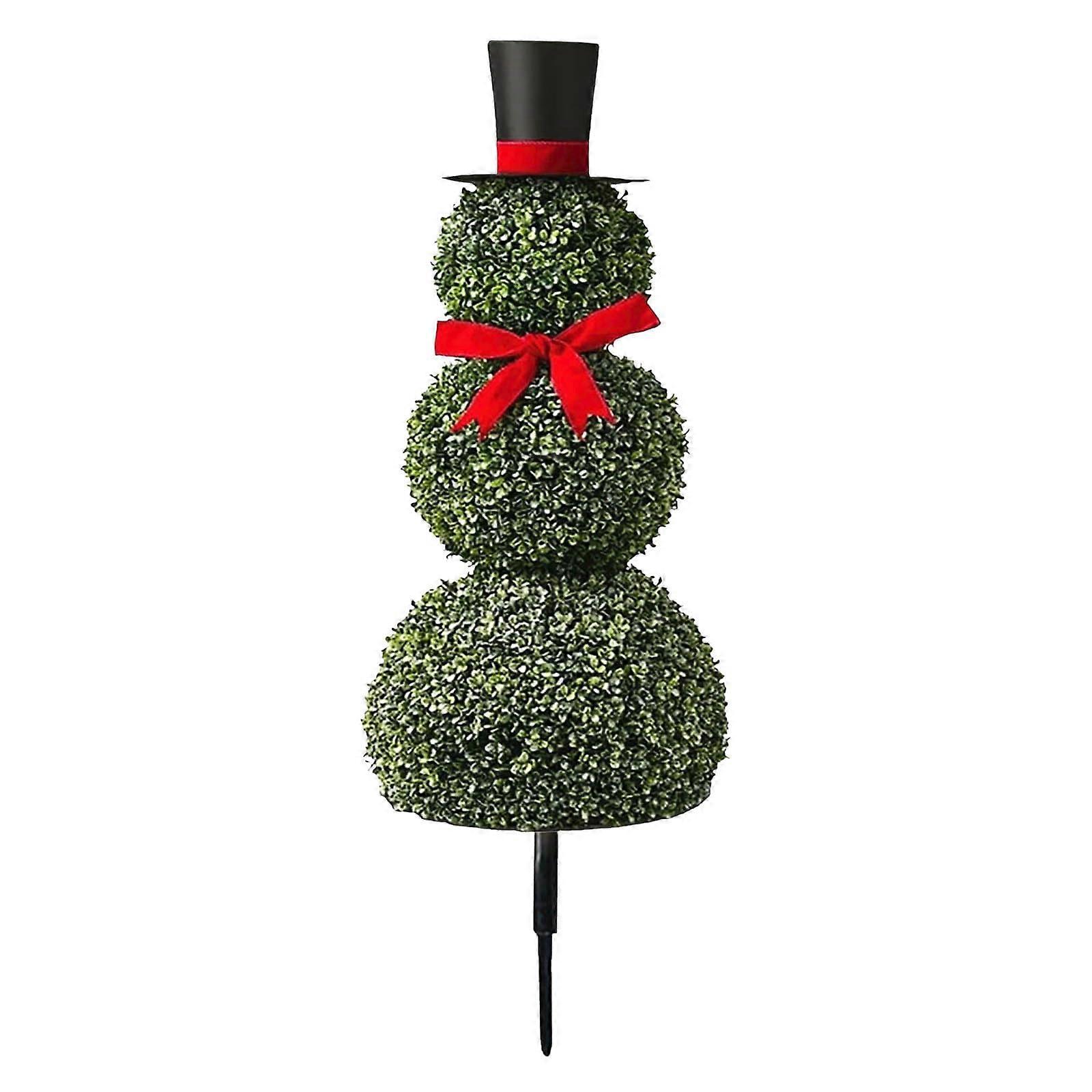 Christmas Topiary Tree Snowman Design with Red Bow, 31 Inch Artificial Boxwood for Porch Decor