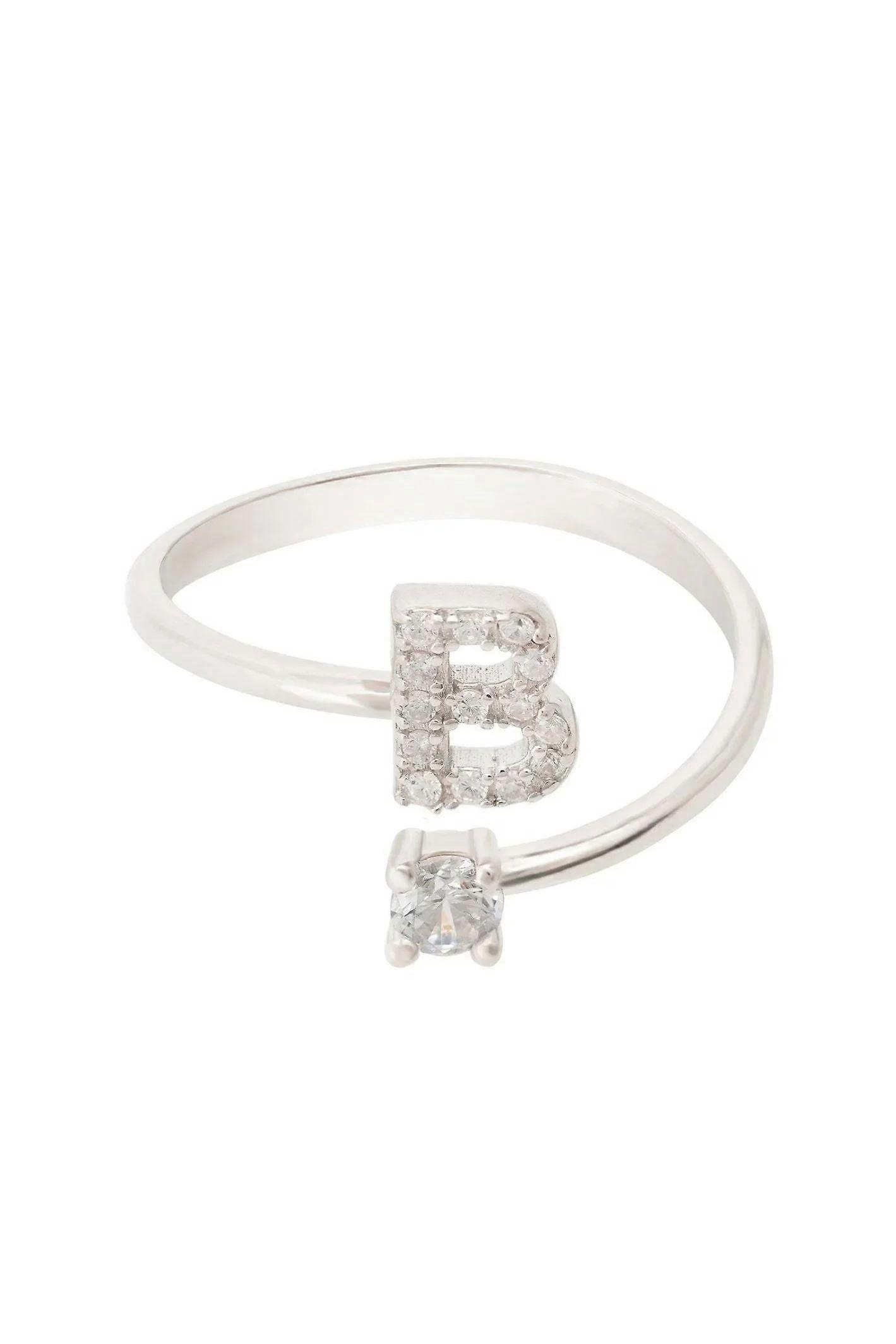 Latelita 925 Sterling Silver Initial Ring B with Cubic Zirconia - Average Size 6 (M)