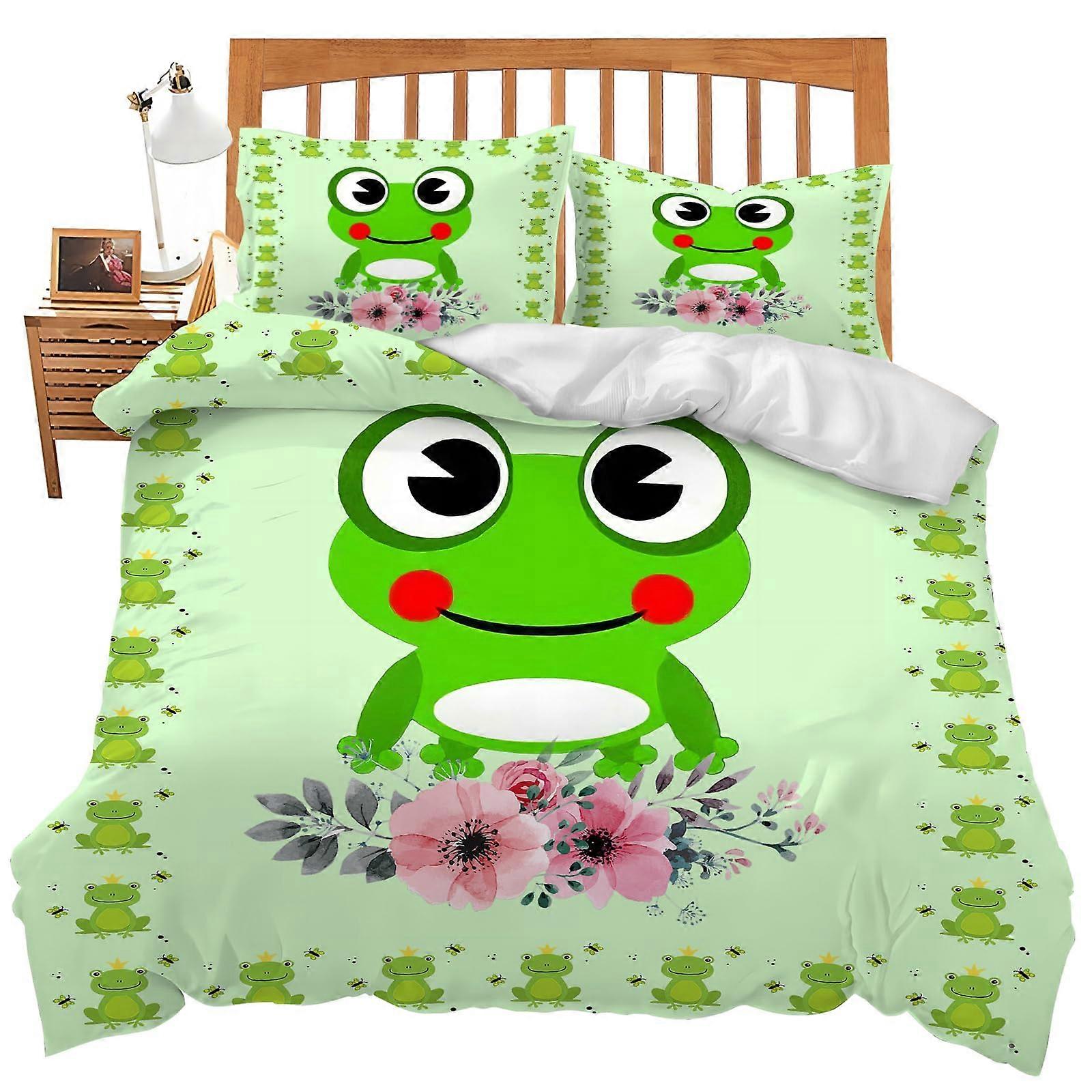 Frog Bedding Set Cartoon Frog Comforter Soft Microfiber Twin Quilt Cover with Pillowcases