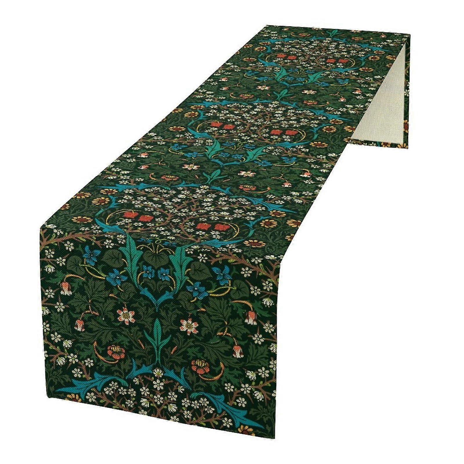 Boho Table Runner 13x36 William Morris Style Vintage Bohemian Floral Design for Dining or Party