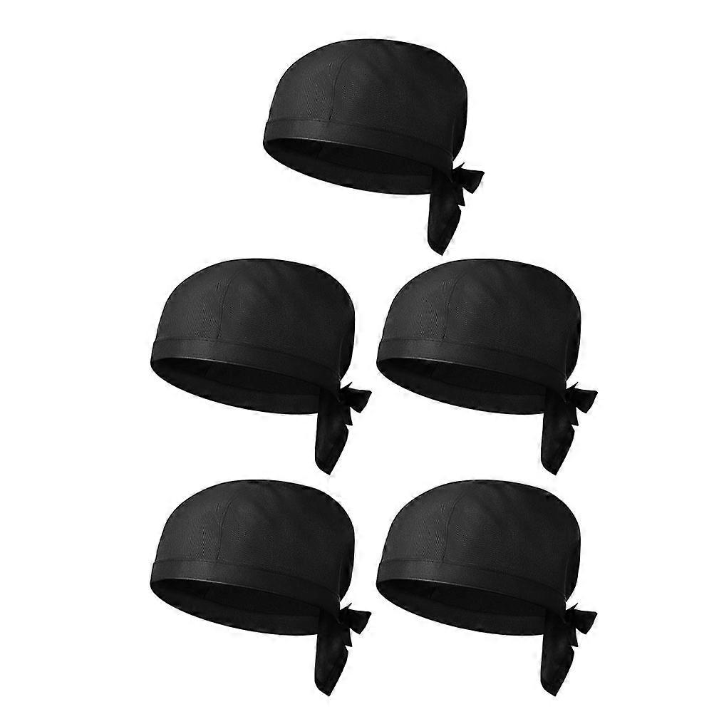 Work Chef Hat Black Turban Shape Oil Resistant For Kitchen 5Pcs