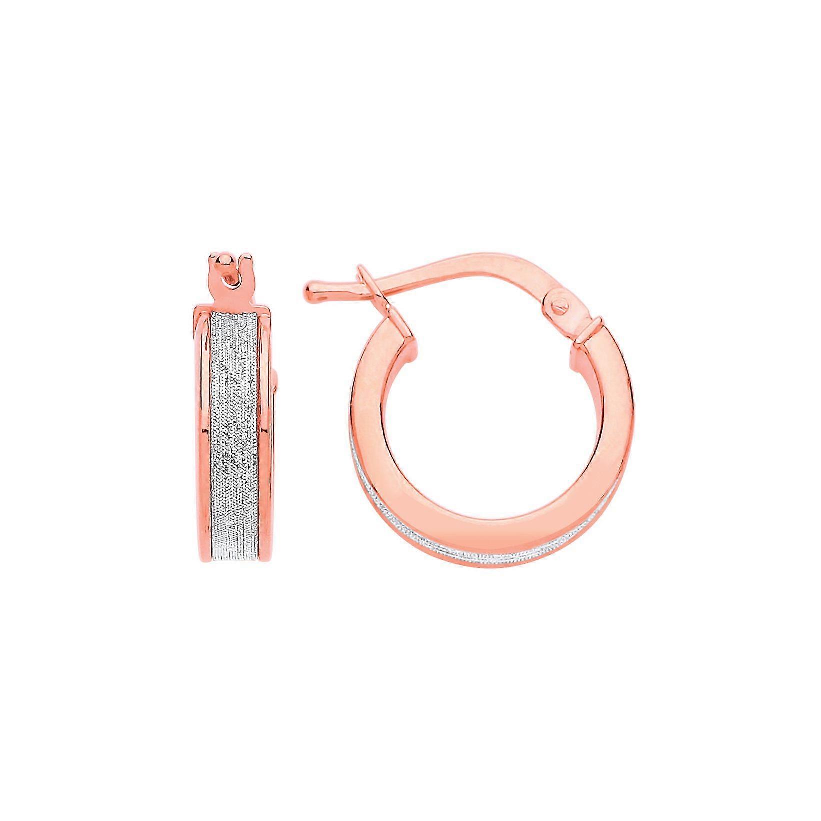 Jewelco London Ladies Rose Gold-Plated Sterling Silver Square Tube Moondust Hoop Earrings 14mm