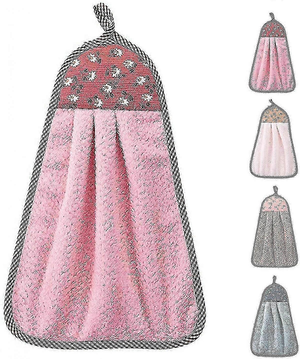 Cute Hand Towels with Hanging Loop, 4-Piece Set