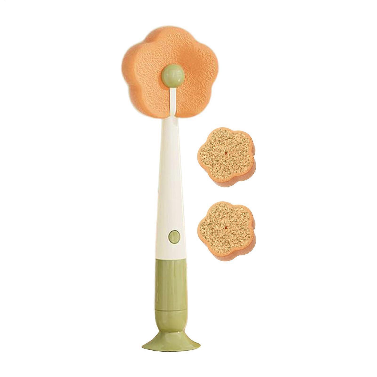 Bottle Cleaning Brush with 360° Rotating Head, Replaceable Sponge, Suction Base for Cups and Bottles