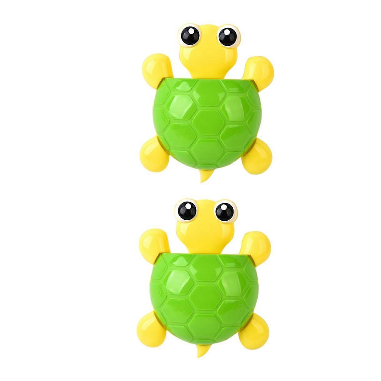 Wall Mounted Toothbrush Holder with Toothpaste Dispenser, Cute Turtle Bathroom Organizer, 2pcs Green
