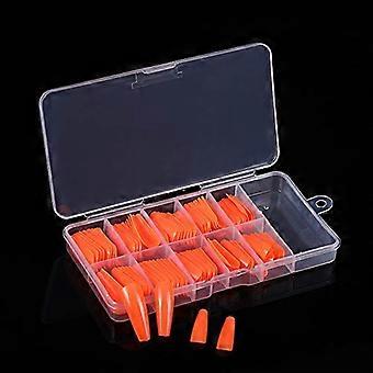 100Pcs Long Coffin Press On Nails Orange Acrylic False Nails Set with File and Storage Box