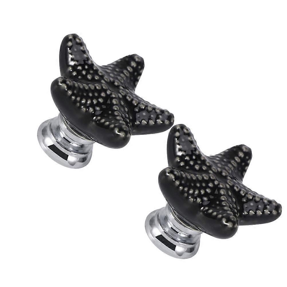 Ceramic Door Knobs Star Cabinet Knob for Drawer Pull 2Pcs Black Handle