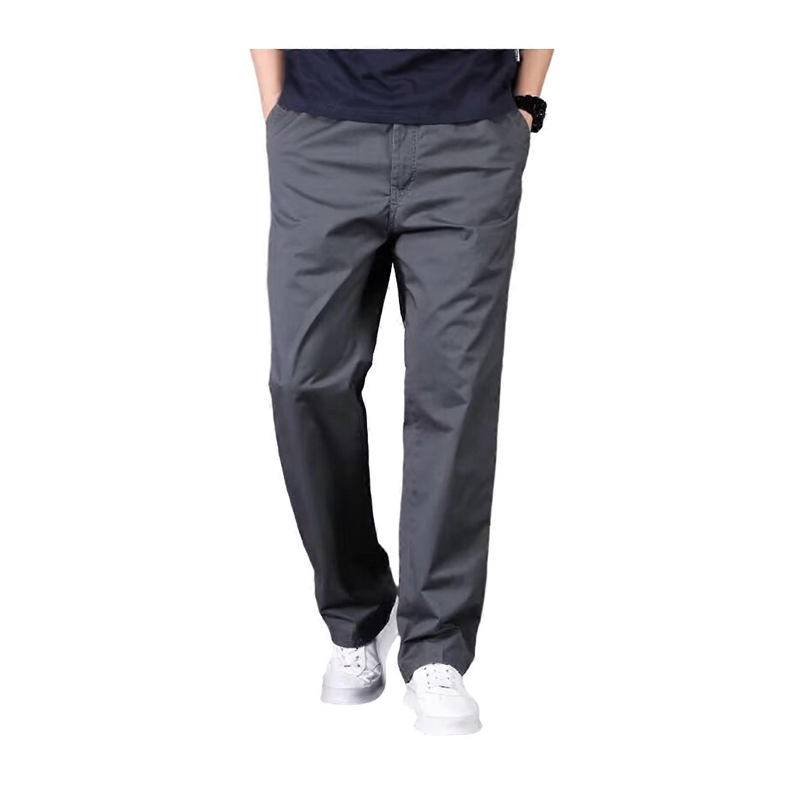 Men Cargo Pants Straight Wide Leg Solid Color Pockets Button Zipper Closure Smooth Quick-drying