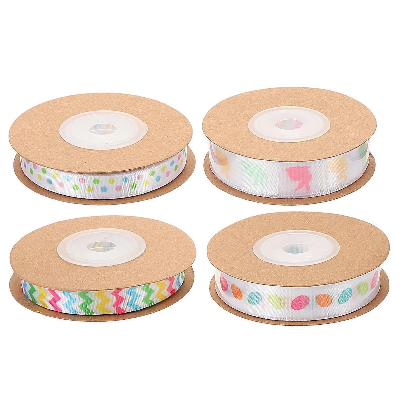 Decorative Easter Ribbon for Crafting 4 Rolls Polyester Material Ribbon