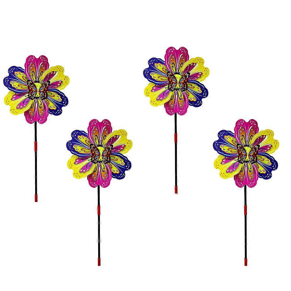 Plastic Flower Shape Windmill Wind Spinners for Garden 4Pcs