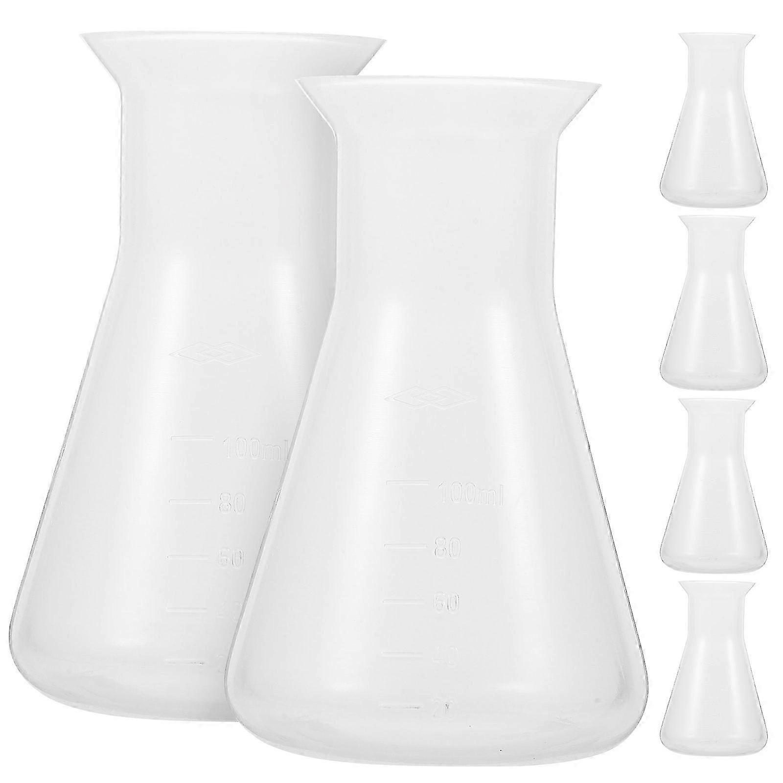 6pcs Laboratory Flasks Erlenmeyer Flasks Plastic Laboratory Erlenmeyer Flasks 100ML