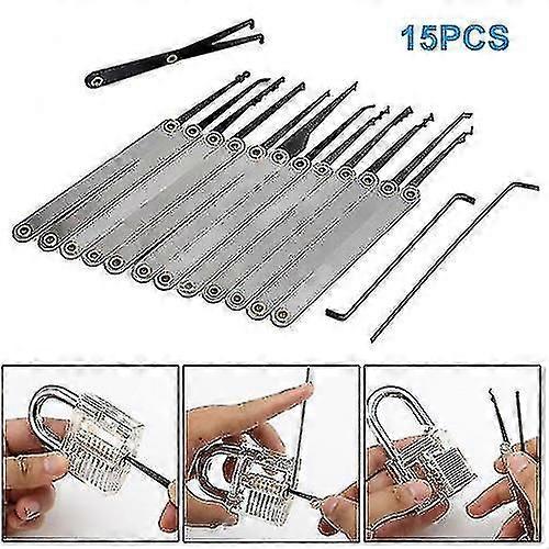 15pcs Lock Pick Set With 2pcs Keys 1pc Clear Training Padlock For Beginner Locksmiths
