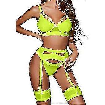 Sexy Dessous Set für Frauen 4-teiliger BH und Slip Set mit Strumpfband Strappy Dessous Set mit Oberschenkelmanschetten