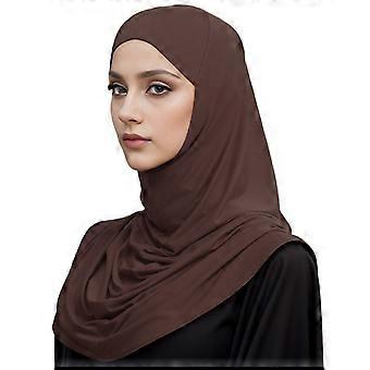 Women Solid Linen Hijab Scarf Instant Turban Head Wrap Fashion Coffee 90x90cm